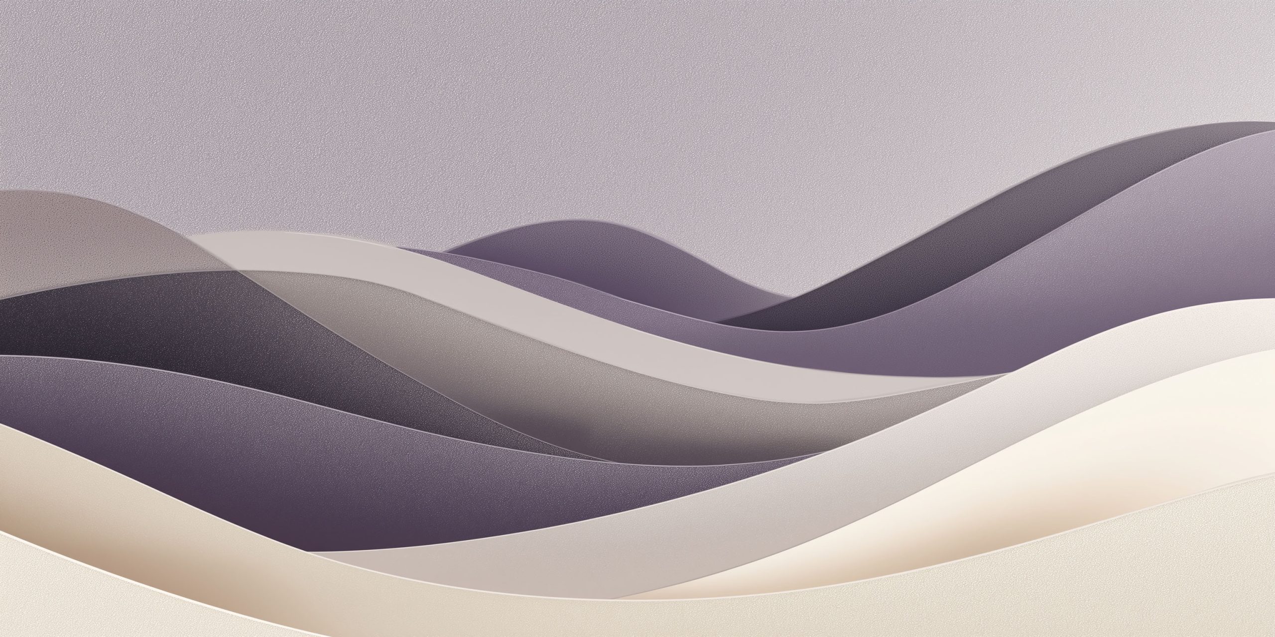 Abstract minimalist landscape with layered waves in lavender, sand, and grey tones, symbolizing calm, balance, and connection.